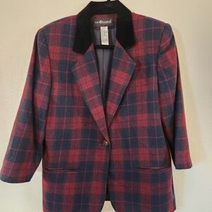 Vintage 90s Sag Harbor Red, Blue & Green Holiday Plaid Blazer Old Money Size 12P